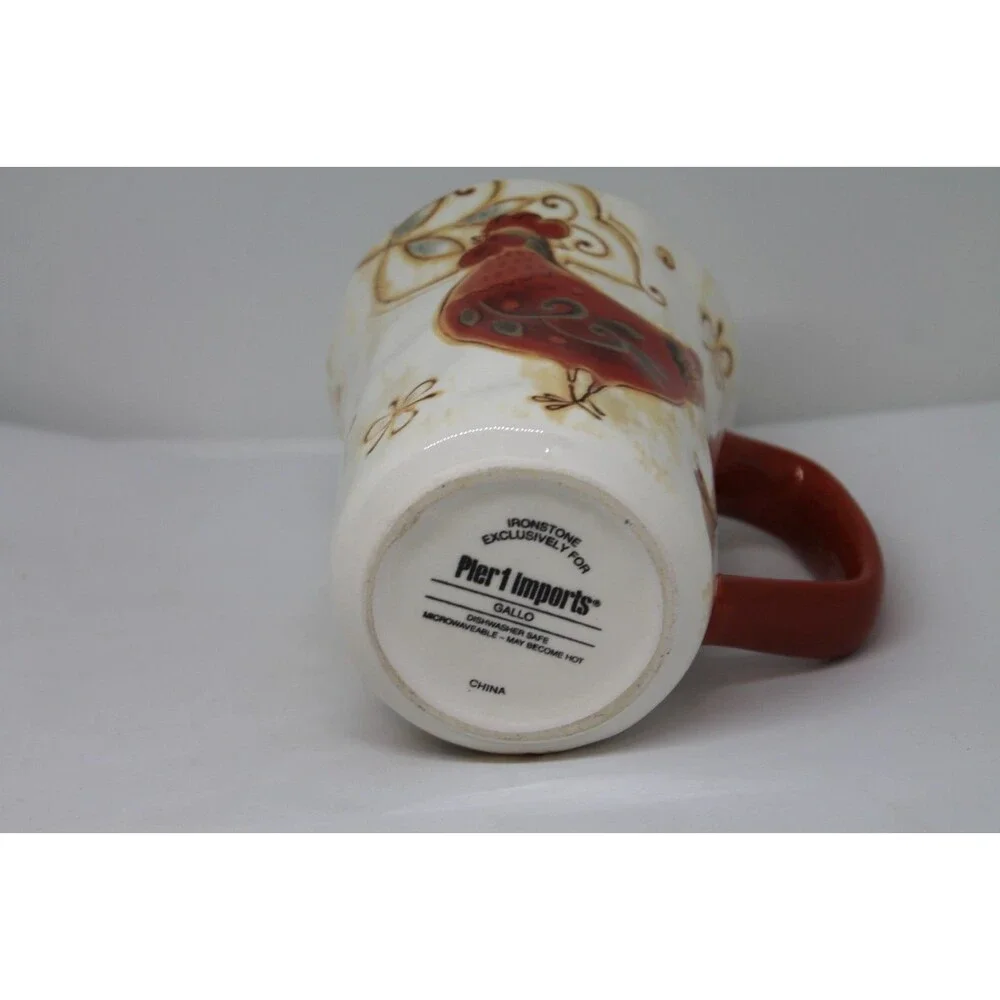 Pier 1 Rooster Coffee Tea Mugs Gallo Pattern Chicken Bird 14 oz.